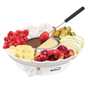lot 287 image: Brentwood 25-Watt Electric Fondue Pot Set with 3-Section Tray and 4 Dipping Forks  White  TS-604W