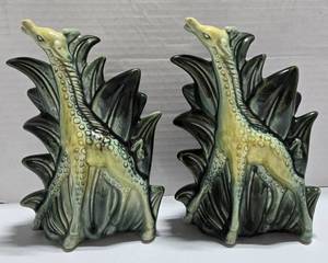 lot 295 image: Vintage Hull Art Pottery giraffe planter, likely model #115.  Approximately 8 to 8.5 inches tall.