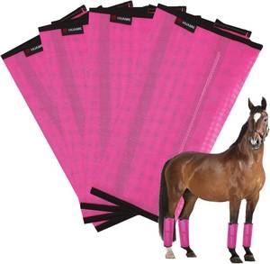 lot 5348 image: Horse Fly Boots, Breathable Mesh Protection Set of 4, Comfortable Pony Leggings, Breathable Mesh Design, Equines Supplies for Reduce Stomping, Hoof Damage & Leg Fatigue (Rose Red, Medium)