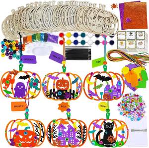lot 5349 image: Winlyn 24 Sets Halloween Pumpkin Craft Kits DIY Wooden Pumpkin Ornaments Craft Kits Unfinished Paintable Wood Pumpkin Halloween Crafts for Kids Classroom Activities Art Project Halloween Decorations