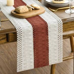 lot 5355 image: Artoid Mode Caramel Farmhouse Rustic Table Runner, Seasonal Holiday Hollow Kitchen Dining Table Decoration for Home Party Decor 13x106 Inch