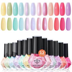 lot 5360 image: modelones Nail Polish Set, 12 Colors Spring Summer Blue Green Pink Nude Yellow Purple Pastel Quick Dry Mini Starter Kit Long Lasting Art DIY Manicure Set at Home for Women Girls