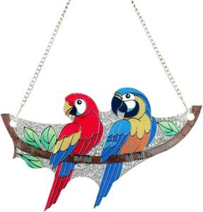 lot 5364 image: Macaw Bird Stained Glass Suncatcher on Branch 6.4 x 4 Indoor Window Decoration, Ideal Gift for Bird Lovers