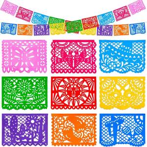 lot 5368 image: DomeStar Mexican Party Decoration, 18 Feet Plastic Papel Picado Fiesta Banner Cinco de Mayo Garland for Mexican Birthday Party Supplies