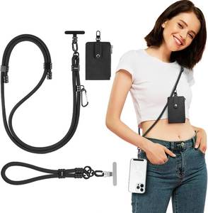 lot 5381 image: Phone Lanyard, Adjustable Anti Theft Phone Strap Crossbody Wrist Strap with RFID-Blocking Wallet & 2pcs 360  Phone Tabs Compatible for All Phones, Skin-Friendly, Premium Metal Buckles, Black