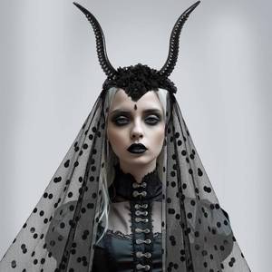lot 5383 image: Halloween Devil Horn Headband Veil Hair Hoop for Women Halloween Cosplay Party Hair Accessory