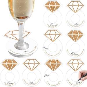 lot 5403 image: 48 Pcs Bridal Shower Wine Glass Tags Wedding Diamond Ring Wine Glass Name Tags Martini Bubbly Drink Steam Markers Charms Identifier for Bachelorette Wedding Party Favors