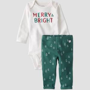 lot 5444 image: Baby Organic Cotton Merry & Bright Bodysuit and Pants Set - Little Planet by Carters 24 Months