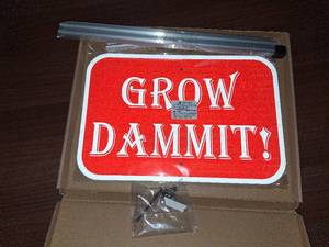 lot 5458 image: Grow Dammit Garden Sign, 12 x 8 Inches, Blue Aluminum Sign with 28-Inch Stake, Funny Outdoor Garden Decor 1Pack