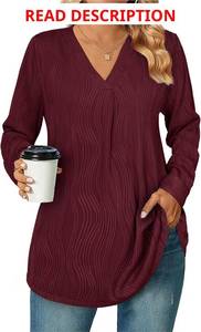 lot 5470 image: Womens 3 4 Sleeve Blouse Long Sleeve Business Casual Tunic Tops V Neck Work Tops Textured Dressy Casual Shirts Size 2XL PINK