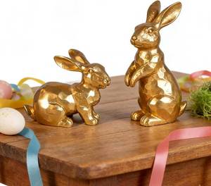 lot 5473 image: Easter Bunny Decorations,Vintage Gold Rabbit Figurine, Small Resin Bunnies for Home Spring Farmhouse Decor (Gold Faceted-2PCS)
