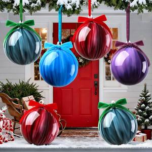 lot 5485 image: Lanpn 4 Pcs 6 Outdoor Christmas Glass Ball Ornaments, Large Xmas Tree Balls with Bow, Giant Christmas Decorations for Candyland Outside Lawn Yard, Hand Blown Glass Marbled Ornament, Multicolor