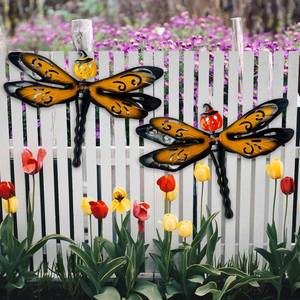lot 5489 image: FUNWILDLIFE Metal Dragonfly Wall Decor - 2 Pack 13.7 Novel Design Pumpkin-headed Dragonfly Decor for Outdoor, 2 Layer Metal Hanging Decoration for Garden Yard Living Room Bedroom Patio Balcony