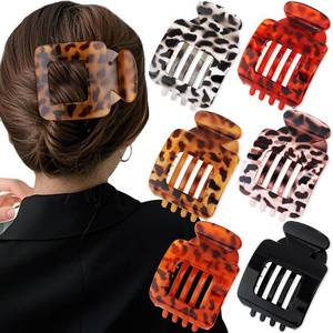 lot 5497 image: Flat Square Hair Clips Large Claw Clips for Thick Medium Thin Hair 6Pcs Non Slip Strong Hold Barrettes French Duckbill Accessories for Women Girls Leopard Tortoise Shell