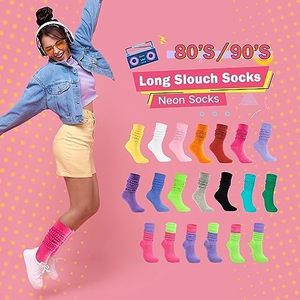 lot 5502 image: Lot Of 2 American Trends Womens Slouch Socks Extra Long Knee High Socks Boot Socks - Orange And Purple, One Size, 1 Count