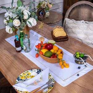 lot 5503 image: Lot Of 2 SUTAVIA Handmade Hemstitch Table Runner Rectangular Dresser Scarf Natural Fabric Cotton Linen Rustic Farmhouse Decor Machine Washable for Home Holiday Party Diner Table(White,14x36)