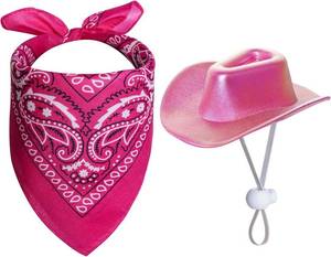lot 5523 image: choyaxo Glitter Dog Cowboy Hat with Bandana Scarf Set Dog Cowboy Costume for Small Pet Dogs Cat Party Accessories (Pink)