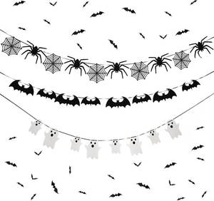lot 5530 image: Lot Of 3 Bat Halloween Banner, Scary Party Decorations for Halloween, Thriller Party Banner, Role Playing Party Decorations