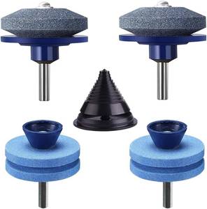 lot 5535 image: Nialnant 4 Pcs Lawn Mower Blade Sharpener Tool, Universal Multi-Sharp Rotary Lawnmower Blade Sharpener for Drill, Lawn Mower Dull Blade Sharpener Kit includes Free Balancer