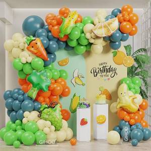 lot 5541 image: Lot Of 2 Fruit & Vegetable Balloon Arch Kit 152pcs Rainbow Latex Balloon with Banana Carrot Orange Broccoli Foil Balloon for Fruit Vegetable 1st Birthday Party Decorations