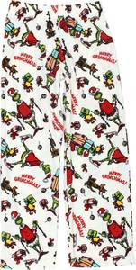 lot 5555 image: Dr. Seuss The Grinch Santa Kids Velour Holiday Lounge Pajama Pants (White, 5)