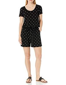 lot 5560 image: Amazon Essentials Womens Short-Sleeve Scoop Neck Romper, Black Dots, Medium