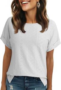 lot 5562 image: Dokotoo Womens Tops Dressy Casual Crew Neck Short Sleeve Hollow Out Lace Embroidered Blouses Shirts XL