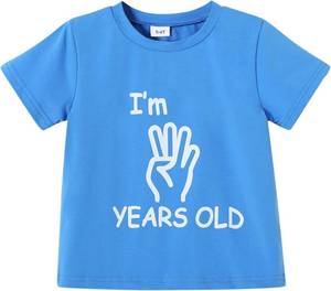 lot 5563 image: YOUNGER STAR Children Gray Young Wild Three Birthday Four Ever Wild Brother Twin Letter Print T-Shirts 3T 4T