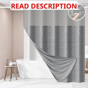 lot 5565 image: No Hook Shower Curtain and Snap in Liner Set, Tufted WHITE COLOR Cloth Waterproof Washable Fabric, Boho Bath Curtain with See Through Mesh Top Window for Bathroom Hotel 71 W x 74 L