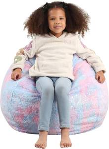 lot 5568 image: Stuffed Animal Bean Bag Chair Cover for Kids(No Fillings), Soft Fluffy Bean Bag for Organizing Plush Toys or Textile, Pink Tie Dye