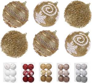 lot 5581 image: 3.15 Large Christmas Ball Ornaments Shatterproof Sparkle Ornaments for Christmas Tree Large Sequin Plastic Hanging Big Tinsel Ball, 6Pcs 80mm (Gold) (Gold)