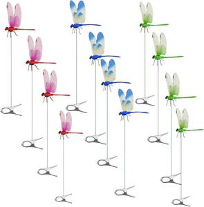 lot 5590 image: 12 Pack Dragonfly Clip,Fake Dragonflies, Humming Bird Stakes Fake, Plastics Dragonfly for Garden Stakes Decor Yard Ornaments for Hat,Deer and Horse,Fly Scare Devices for Indoor Outdoor