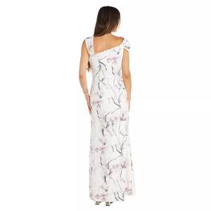 lot 5597 image: $112 Petite R&M Richards One-Piece One Shoulder Cuff Print Foil Jacquard Long Column Dress Size 4 Petite