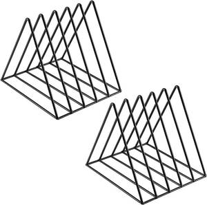 lot 5602 image: Goiio 2 Pcs Triangle File Holder, 5 Slot Metal Magazine Holder, for Office Home, Black