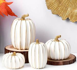 lot 5604 image: 4 Pcs Fall Pumpkin Decor Resin Thanksgiving Fake Pumpkins Figurines for Decorating White and Gold Artificial Pumpkins Table Centerpieces for Farmhouse Home Harvest Decoration Halloween Indoor
