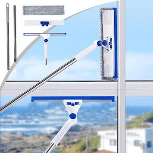 lot 5609 image: Generic Squeegee for Window Cleaning with 40 Long Handle, 2 in 1 Window Squeegee Cleaner and Pads Microfiber Scrubber Combo, Window Cleaning Tool Kit for Glass, Windshield, White