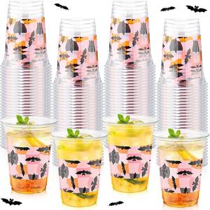 lot 5615 image: 100 Pcs Gothic Christmas Plastic Cups Bulk 16 oz Disposable Pink Bat Spooky Party Christmas Cups for Creepy Nightmare Party Supplies Cold Drinks
