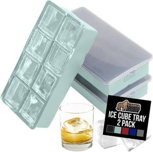 lot 5621 image: GORILLA GRIP Slow Melting Large Silicone Ice Cube Tray for Freezer, 2 Pack, Easy to Push 8 Giant Square Cubes, Use for Cocktails, Iced Coffee, Water Bottle, Frozen Puree, Kitchen Bar Essentials, Mint