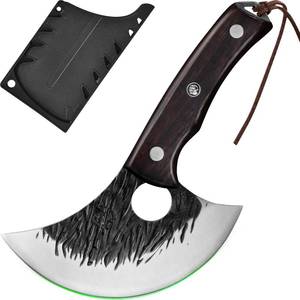 lot 5637 image: FULLHI Kitchen Knife with Guard, High Carbon Steel Forged Full Tang Knife for Outdoor Cooking, Camping BBQ
