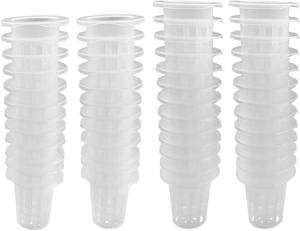 lot 5656 image: 50 Pack 1.77 Garden Net Pots Cups, Slotted Mesh Pot Baskets Seed Growing Media Hydroponics System Supplies for AquaponicsOrchidsRockwool Cubes, Heavy Duty Round Wide Rim Design (White)