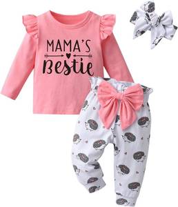 lot 5671 image: Derouetkia Baby Girls 3Pcs Outfit Set Letters T-Shirt Tops Pants with Headband 12-18 Months