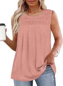 lot 5672 image: DOLNINE Plus-Size Tank Tops for Women Summer Flowy Pleated Tees Casual Crewneck Cami Shirts Basic Sleeveless Tunics 2XL