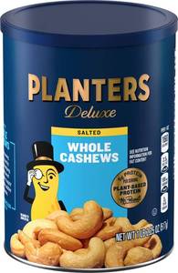 lot 5703 image: PLANTERS Deluxe Salted Whole Cashews, Party Snacks, Plant-Based Protein, Quick Snack for Adults, After School Snack, Roasted Cashew Flavored with Sea Salt, Bulk Nuts, Kosher, 1 lb 2.25oz Canister Exp September 2026