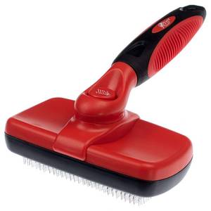 lot 5711 image: Self Cleaning Slicker Brush for Cat and Dog Coat - Detangler Dog Brush for Shedding & Grooming - Super Easy to Clean Deshedding Grooming Tool Removes Loose Pet Hair, Mats and Tangles (Red)