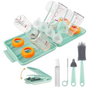 lot 5719 image: Rrwin Bottle Brush Cleaner Kit with Baby Bottle Drying Rack, Exendable Silicone Bottle Brush, Nipple Brush, Straw Brush, Soap Dispenser & Storage Box. Compact Size for Babies and Moms,Green
