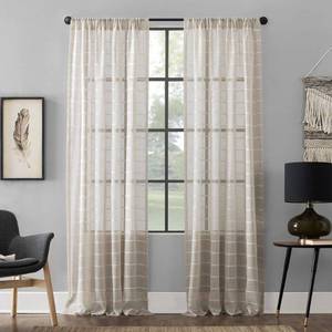 lot 5721 image: Aso Twill Stripe Linen Blend 52 in. W x 84 in. L Sheer Rod Pocket Curtain Panel in WhiteLinen
