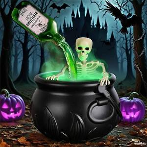 lot 5738 image: Floating Potion Cauldron - Cauldron Halloween Decor with Magic Floating Potion Bottles and Diffuser - Black Plastic Witches Bowl Hocus Pocus Party Decoration for Vintage Home Decor