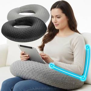 lot 5744 image: Gaming Pillow for Lap and Arm Rest Support   Crochet Reading Cushion with Arms, Bed Rest & Couch Back Support for Adults (2 Covers, BlackGrey)