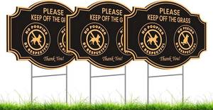 lot 5748 image: Pack of 3 Please Keep off the Grass Yard Plastic Sign with Metal Stakes - 12x8 Double Sided No Pooping No Peeing Dog Sign - Please Be Respectful Curb Your Dog Sign - Stay off Grass Signs for Yard