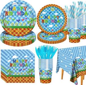 lot 5759 image: Hedgehog Birthdays Party Supplies Tableware Kit - 161Piece Video Game Kids Party Decorations with Thrilling Hedgehog Plates, Cups, Cutlery, Napkins, Shimmer Tablecloths for Kids Gaming Theme Parties